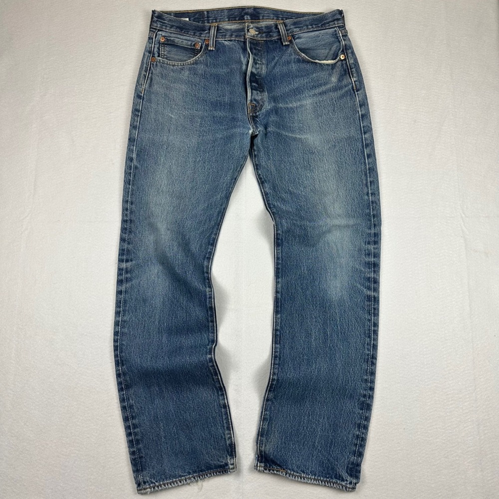 Levis 501 Mens Blue Button Fly Straight Leg Denim Jeans W34 L32